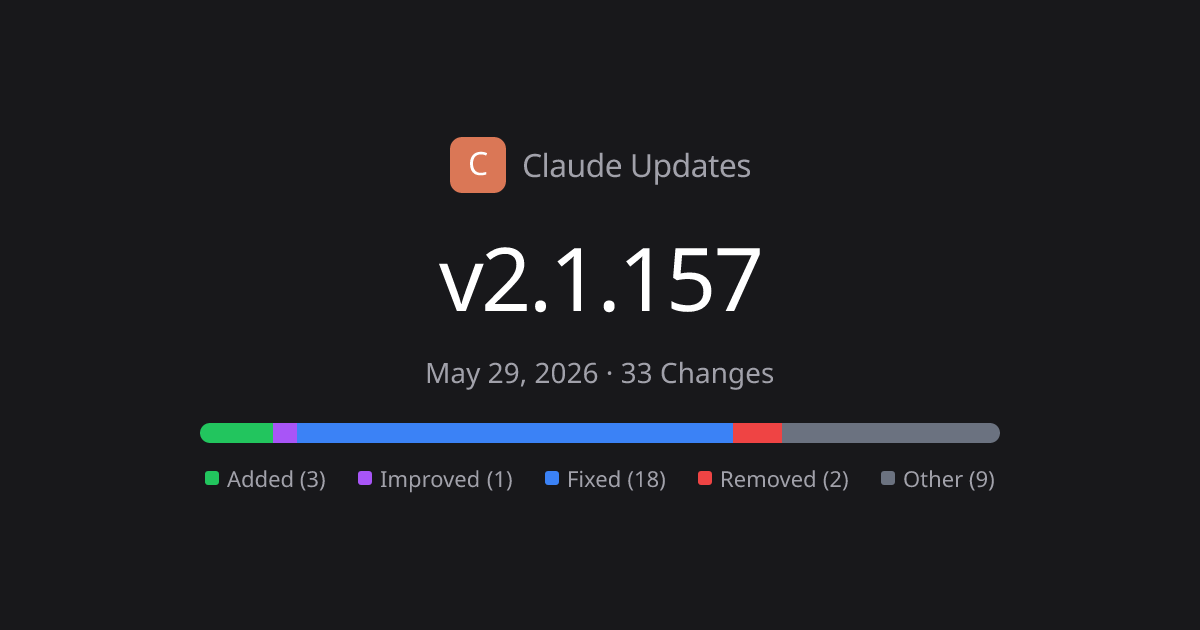 Claude Code v2.1.157 Release Notes - 33 Changes | Claude Updates