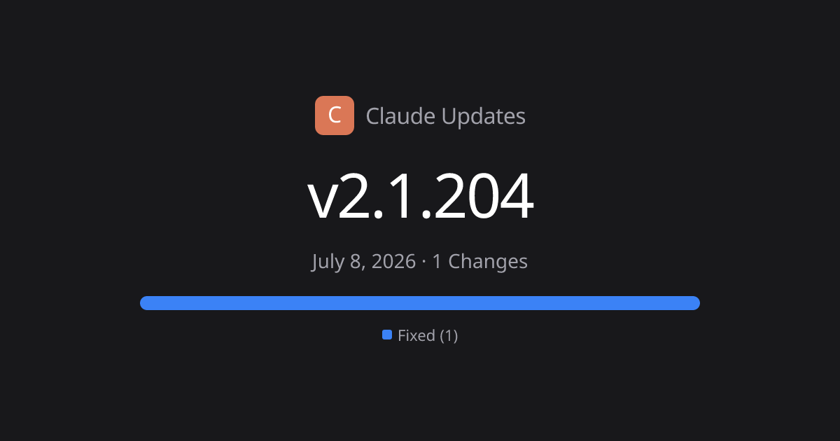 Claude Code v2.1.204 Release Notes - 1 Change | Claude Updates
