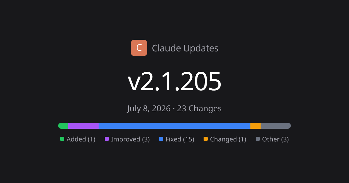 Claude Code v2.1.205 Release Notes - 23 Changes | Claude Updates